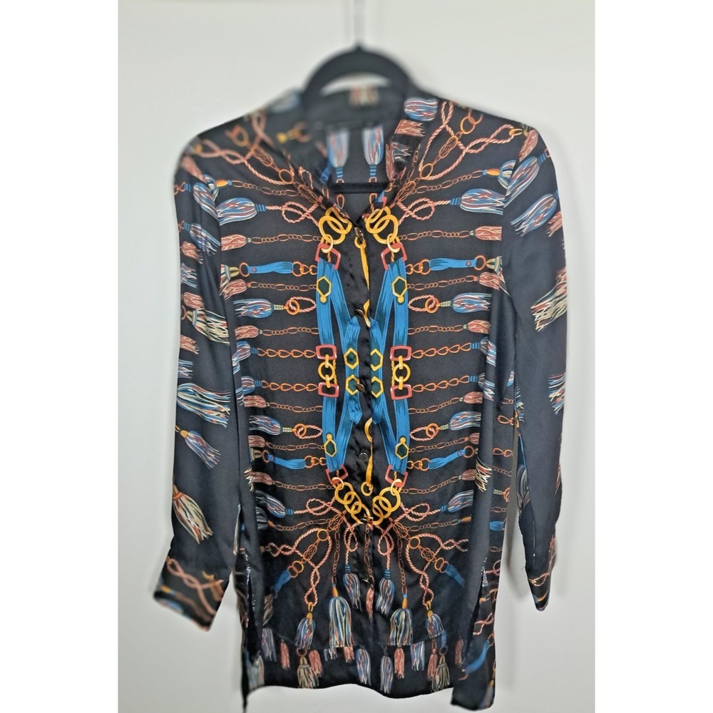 Zara Shirt Tunic‎ Women's Size Medium Black Gold Rope Coins 90's Y2k Maximalist